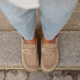 Invested Beige Faux Suede Mule Loafers
