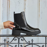 Landon Black Croc Patent Ankle Boots
