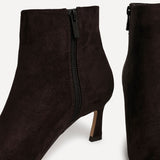 Secured Brown Faux Suede Stiletto Ankle Boots