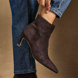 Secured Brown Faux Suede Stiletto Ankle Boots