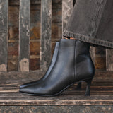 Secured Black Faux Leather Stiletto Ankle Boots