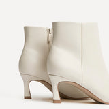Secured Ivory Faux Leather Stiletto Ankle Boots
