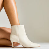 Secured Ivory Faux Leather Stiletto Ankle Boots