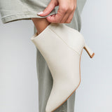 Secured Ivory Faux Leather Stiletto Ankle Boots