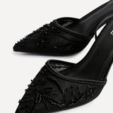 Serenade Black Beaded Mesh Court Heels