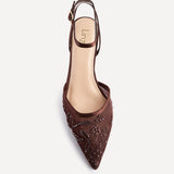 Serenade Brown Beaded Mesh Court Heels