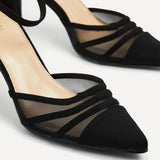 Serri Black Lycra Mesh Court Heels