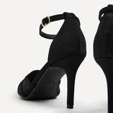 Serri Black Lycra Mesh Court Heels