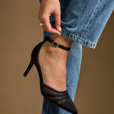 Serri Black Lycra Mesh Court Heels