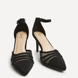 Serri Black Lycra Mesh Court Heels