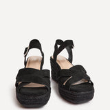 Sheena Black Crossover Espadrille Wedges