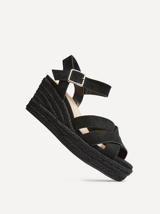 Sheena Black Crossover Espadrille Wedges