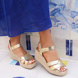 Sheena Gold Crossover Espadrille Wedges