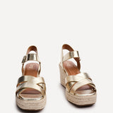 Sheena Gold Crossover Espadrille Wedges
