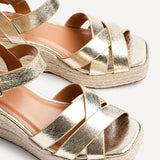 Sheena Gold Crossover Espadrille Wedges