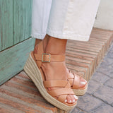Sheena Tan Crossover Espadrille Wedges