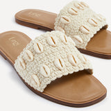 Shell Natural Embellished Slider Sandals