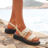Shift Beige Faux Leather Flatform Sandals