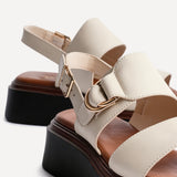 Shift Beige Faux Leather Flatform Sandals