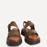 Shift Brown Faux Leather Flatform Sandals