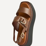 Shift Brown Faux Leather Flatform Sandals