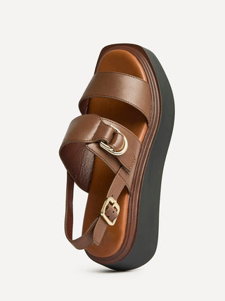 Shift Brown Faux Leather Flatform Sandals