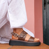 Shift Brown Faux Leather Flatform Sandals