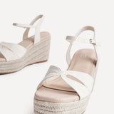 Sian Wide Fit Nude Canvas Wedges