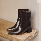 Signal Brown Faux Leather Ankle Boots