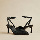 Siren Black Faux Leather Quilted Court Heels
