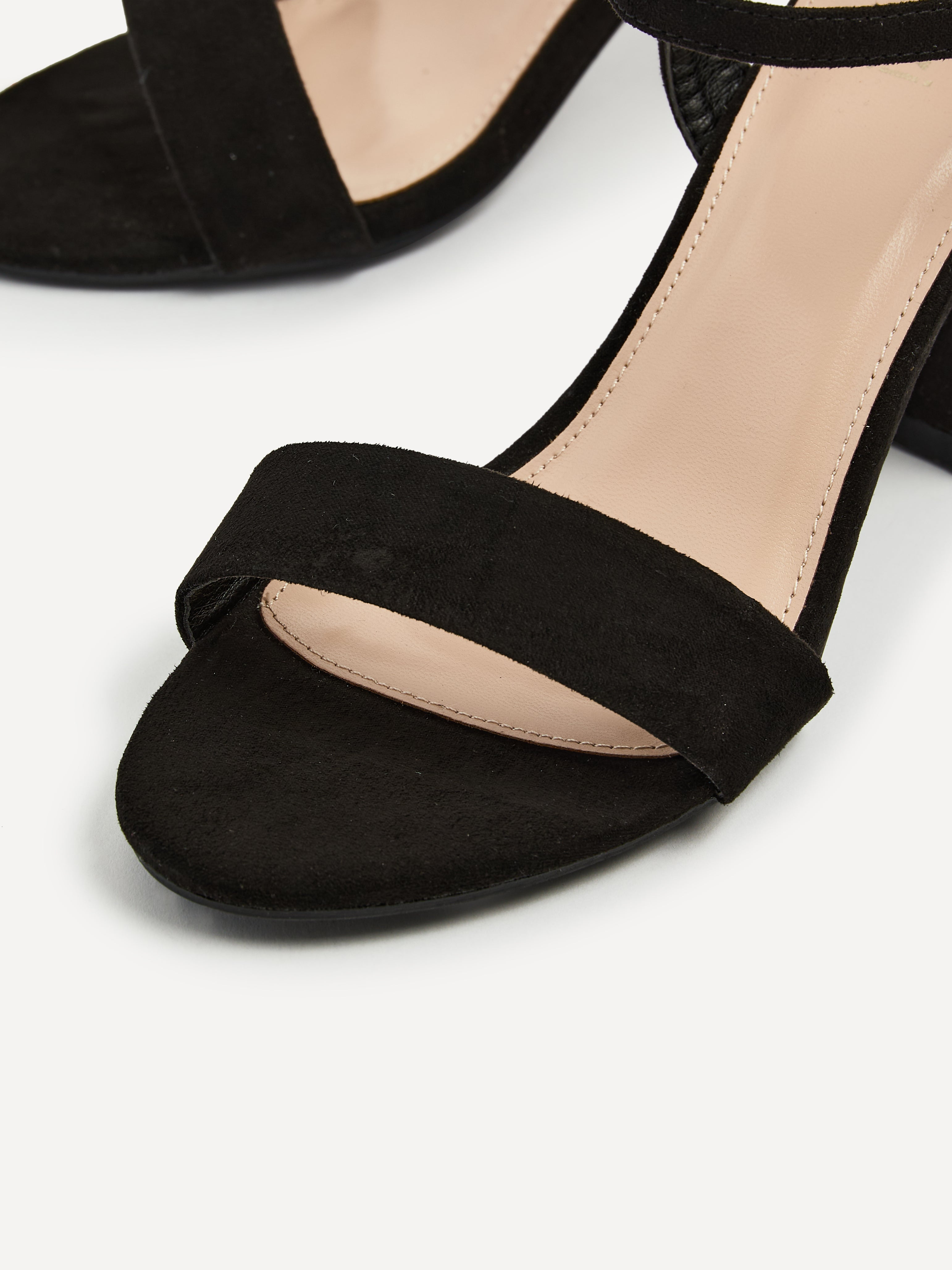 Black Faux Suede Open Back Barely There Block Heeled Sandal – Linzi