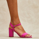 Skyline Pink Faux Suede Heeled Sandals