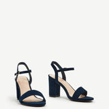 Skyline Navy Faux Suede Heeled Sandals