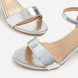 Skyline Silver Faux Leather Heeled Sandals