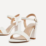Skyline White Faux Leather Heeled Sandals