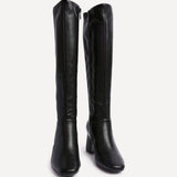 Slate Black Faux Leather Long Heeled Boots
