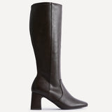 Slate Brown Faux Leather Long Heeled Boots