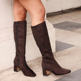 Slate Brown Faux Suede Long Heeled Boots