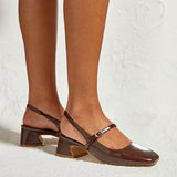 Society Brown Faux Leather Mary Jane Heels
