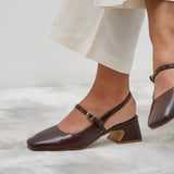 Society Brown Faux Leather Mary Jane Heels