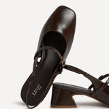 Society Brown Faux Leather Mary Jane Heels
