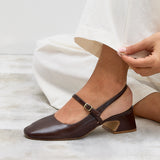 Society Brown Faux Leather Mary Jane Heels
