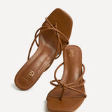Solis Tan Strappy Mule Heels