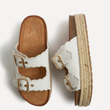 Sonnet White Double Buckle Flatform Sandals