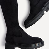 Sonny Black Faux Suede Long Boots