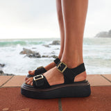 Source Wide Fit Black Flatform Sandals