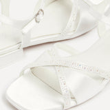 Spellbound Bridal Ivory Satin Low Heel Sandals