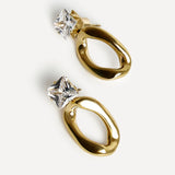 Starfall Gold Square Stud Oval Drop Earrings
