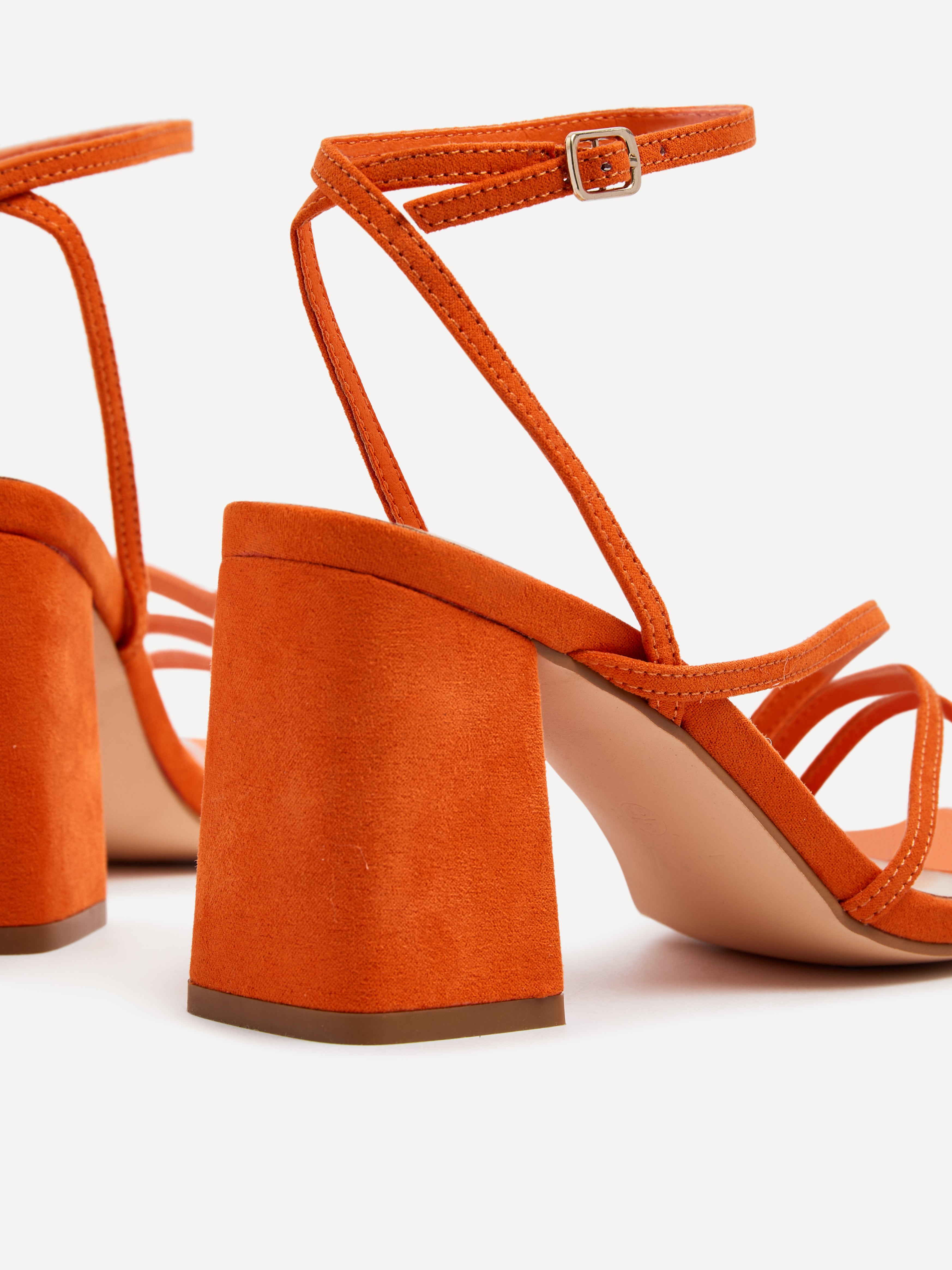 Strappy Orange Block Sandals Orange Faux Suede Crossover Block