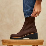 Trish Brown Faux Suede Wedged Ankle Boots